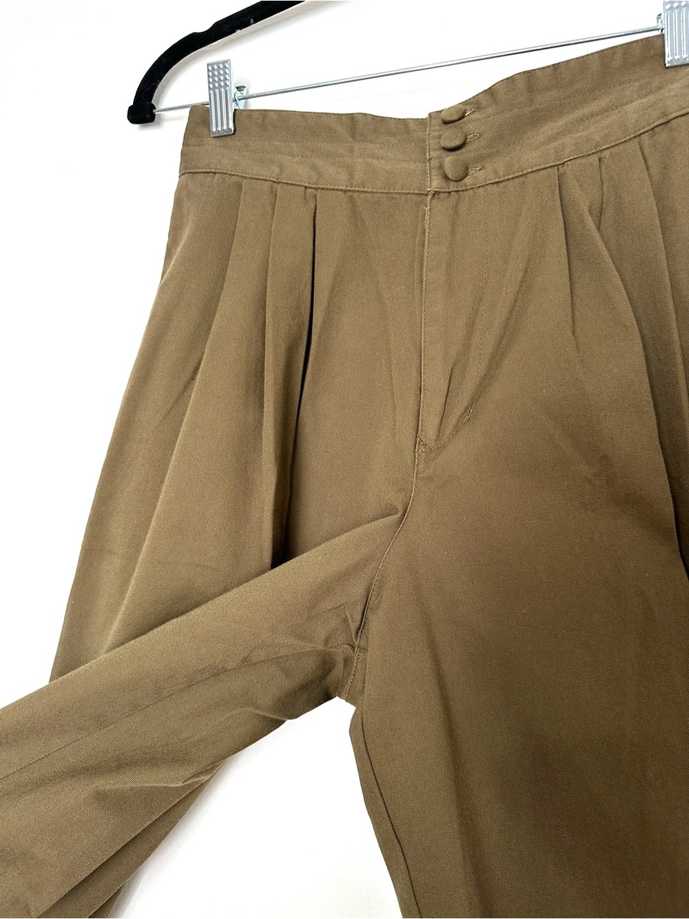 Army Green Pleated High Waisted Wide Leg Barrel Pants Minimalist Goblin Earthy - Picture 5 of 12
